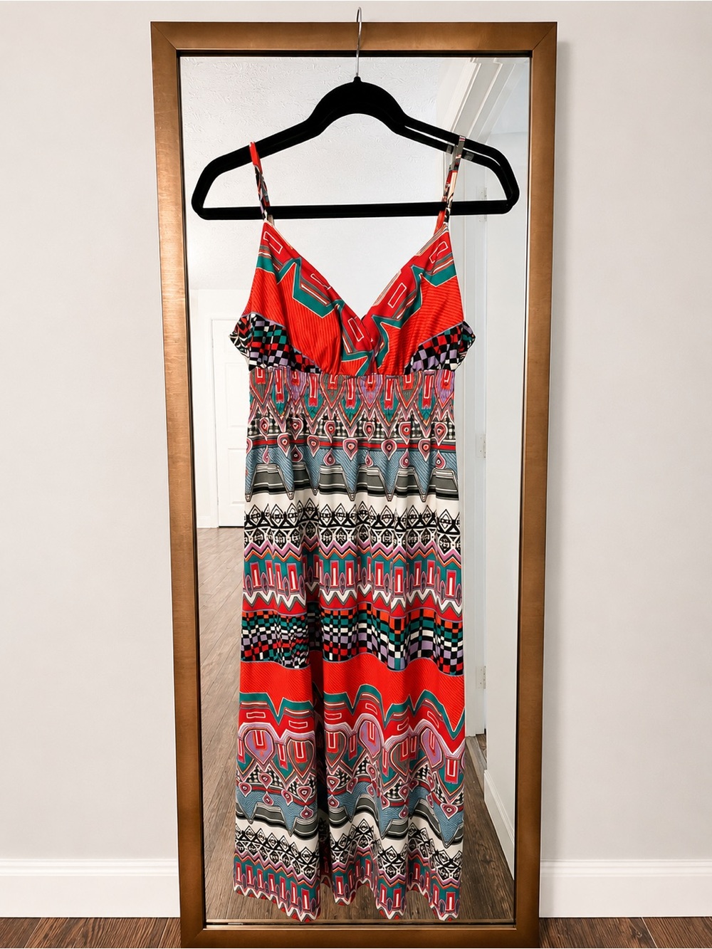 SHE’S COOL | RED & TEAL GEOMETRIC & PRINT MAXI DRESS